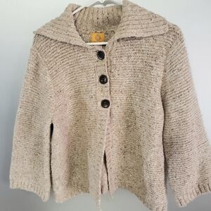 RUBY RD. TEXTURED KNIT BEIGE CARDIGAN/SWEATER. SZ LARGE. BUTTON FRONT